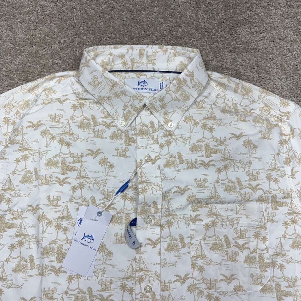 Southern Tide Intercoastal To The Shore Shirt Sourdough Tan L Hawaiian NEW NWT